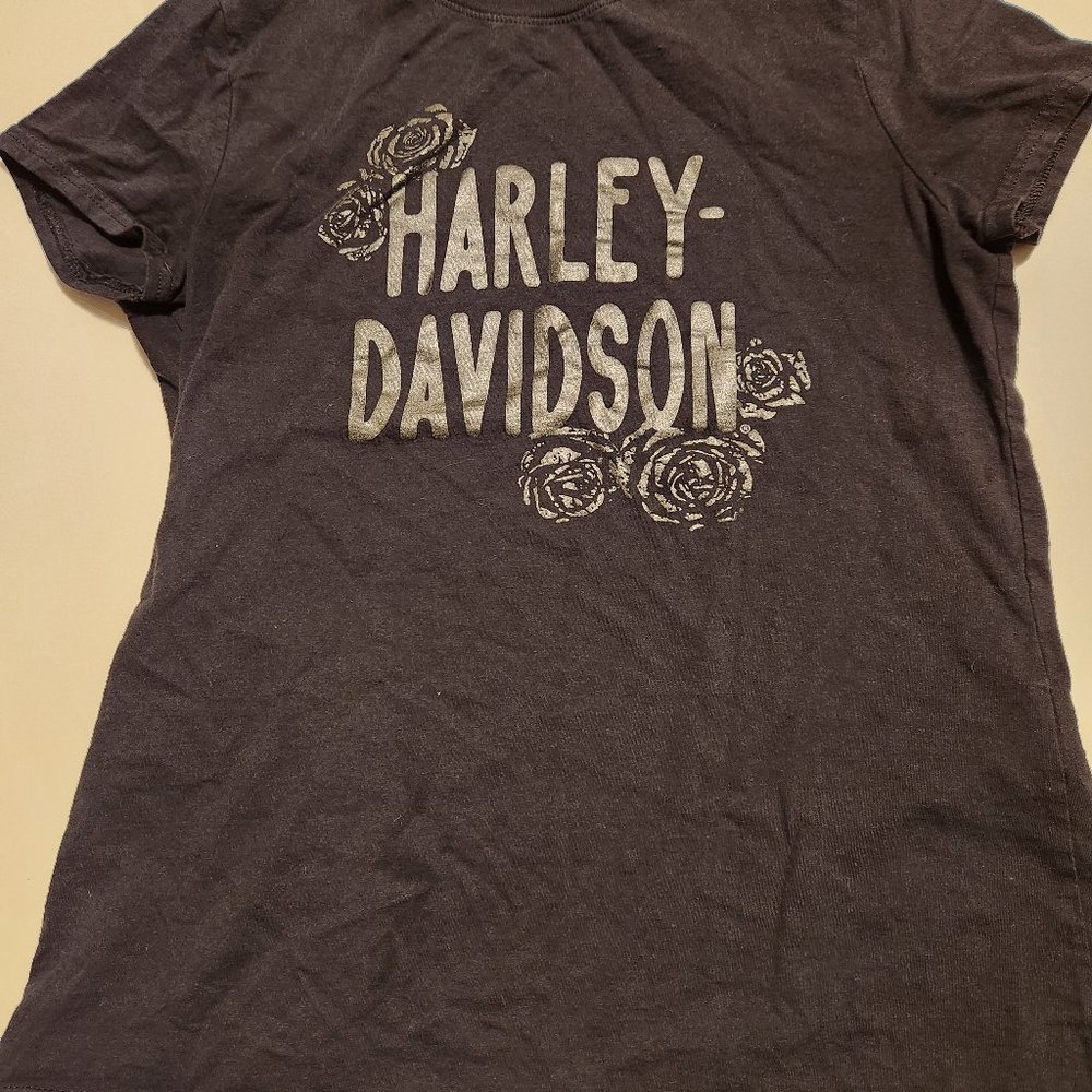 Harley Davidson Black Rose T Shirt Size S
